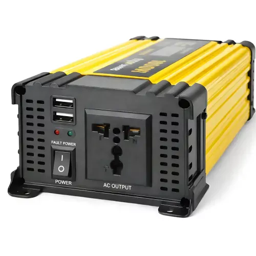 Перетворювач напруги автомобільний, інвертор UKC KSM 1500W 12V-220V з LCD-дисплеєм, 2xUSB і захистом, чорний із жовтим - фото 4