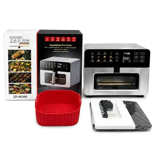 Мощная аэрофритюрница-мультипечь Zepline ZP-00367 АэроШеф Pro 2200 Вт, 15 л (чаша 11 л), 14 программ, 2 ТЭНа, нержавеющая сталь - фото 9