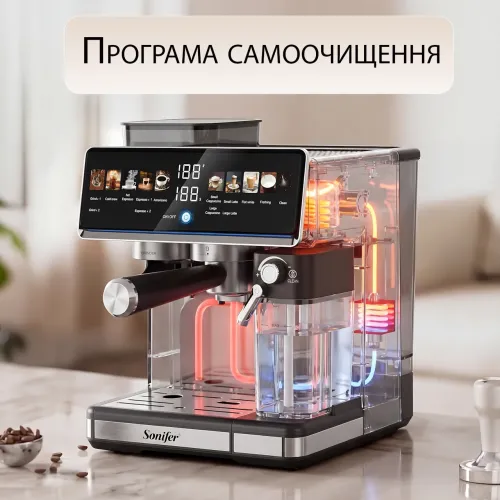 Автоматична кавомашина Zepline ZP-6810 1500 Вт, 20 барів, з вбудованою кавомолкою і капучинатором, 8 різновидів напоїв, дисплей - фото 5