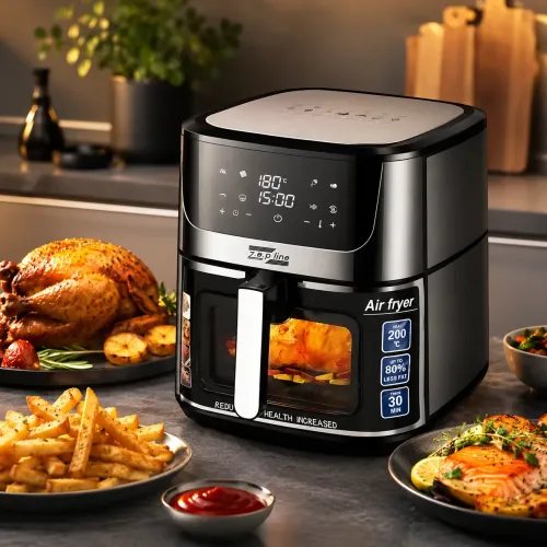 Электрическая аэрофритюрница мультипечь Zepline ZP-127 12.5л, аэрогриль 4000Вт, 2 ТЭНа, сенсорная LED-панель, смотровое окно