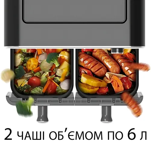 Двойная аэрофритюрница мультипечь Zepline ZP-209 12л, 4000Вт, 2 чаши по 6 л, сенсорное управление, LED дисплей, 9 программ - фото 5