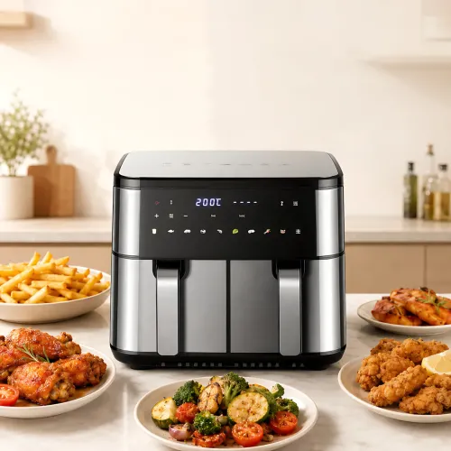 Подвійна аерофритюрниця мультипіч Zepline ZP-209 12 л, 4000 Вт, 2 чаші по 6 л, сенсорне керування, LED дисплей, 9 програм