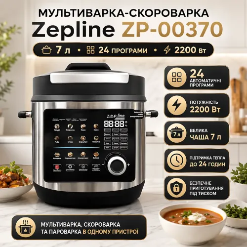 Скороварка-мультиварка Zepline ZP-00370 7 л, 2200 Вт, 24 програми, електрична мультипіч з антипригарним покриттям, пароварка - фото 6