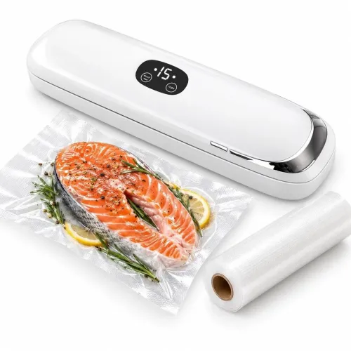 Вакууматор для продуктов бытовой YC-04 90W (-60 кПа), вакуумный упаковщик с LED-дисплеем и таймером (Белый)