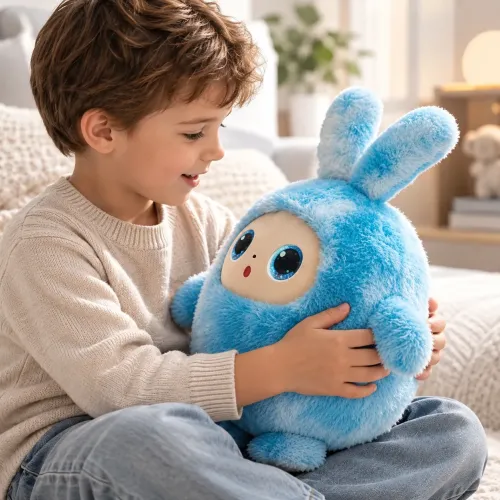 Интерактивная мягкая игрушка с искусственным интеллектом AITOYS Зайчик BB1882F-89 (Синяя), умный AI-робот с LED-глазами и Wi-Fi - фото 4