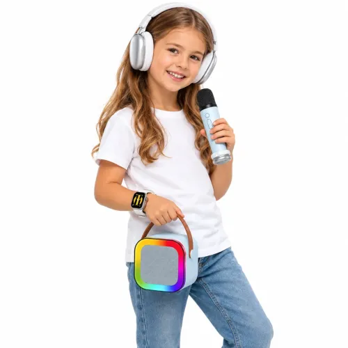 Детский подарочный набор гаджетов K16 COMBO 5в1 (Караоке-колонка RGB, микрофон, наушники Max, смарт-часы 49 мм, TWS) - фото 3