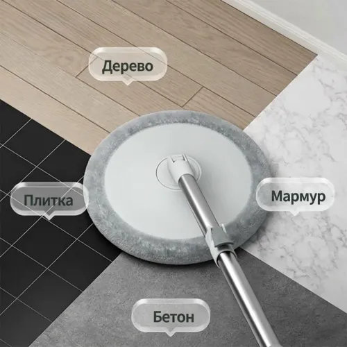 Комплект для уборки круглая швабра с ведром (2 насадки), швабра с отжимом и разделением чистой и грязной воды 360° - фото 5