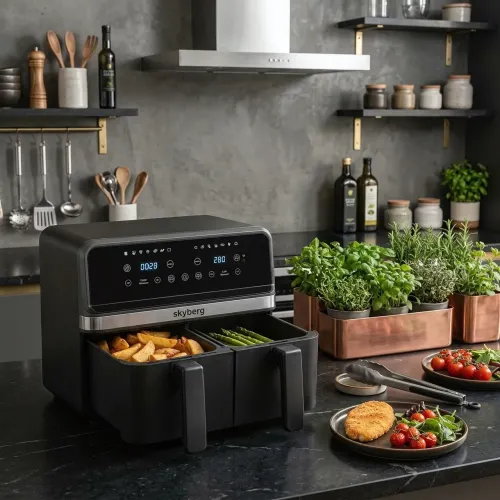 Двухкамерная аэрофритюрница Skyberg SB-317 10 л 4800 Вт (2 чаши по 5 л) сенсорный аэрогриль мультипечь - фото 8