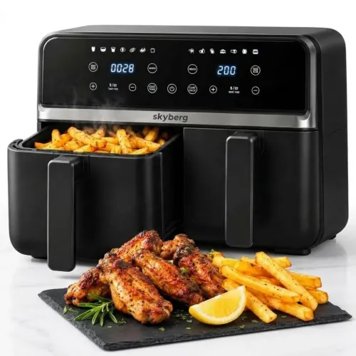 Двухкамерная аэрофритюрница Skyberg SB-317 10 л 4800 Вт (2 чаши по 5 л) сенсорный аэрогриль мультипечь