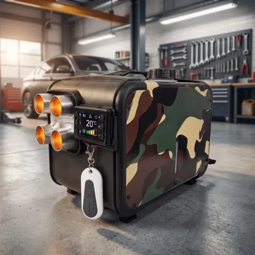 Автономний дизельний обігрівач ALFARID 8 кВт (12V/24V/220V) на 4 сопла Камуфляж моноблок з пультом ДК та LCD дисплеєм - фото 9