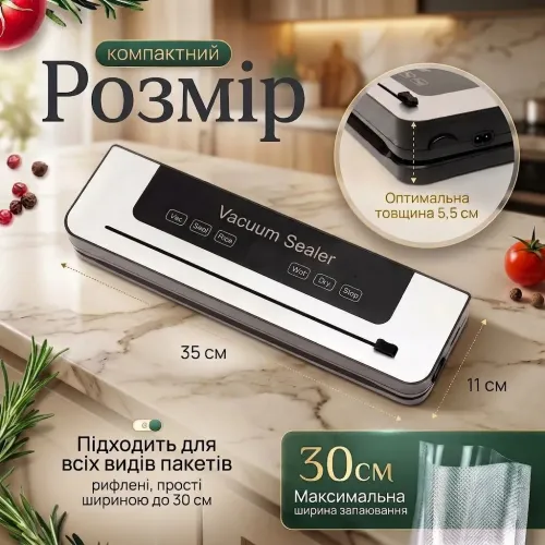 Вакууматор для продуктов 6в1 120 Вт со встроенным резаком и LED дисплеем бытовой вакуумный упаковщик для еды 70 кПа - фото 3