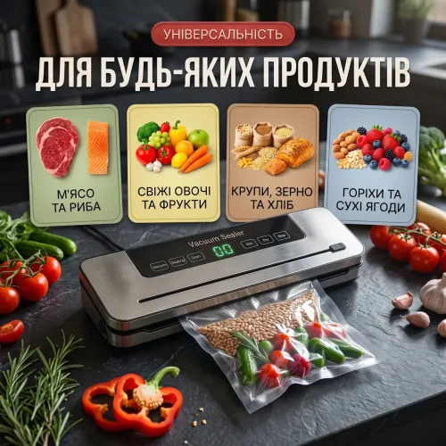 Вакууматор для продуктів 6в1 120 Вт з вбудованим різаком та LED дисплеєм побутовий вакуумний пакувальник для їжі 70 кПа - фото 5