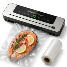 Вакууматор для продуктов 6в1 120 Вт со встроенным резаком и LED дисплеем бытовой вакуумный упаковщик для еды 70 кПа