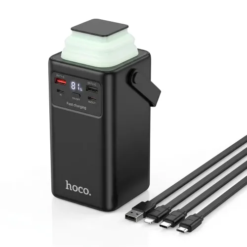 Повербанк 100000 mAh Hoco J90A 22.5W с фонарем и 4 встроенными кабелями быстрая зарядка QC3.0/PD павербанк