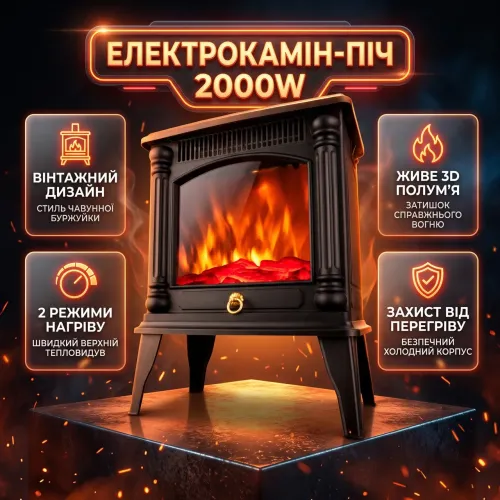 Электрокамин напольный KETAO FP01 с 3D эффектом пламени 2000 Вт, электрический камин-печь со съемными ножками - фото 2