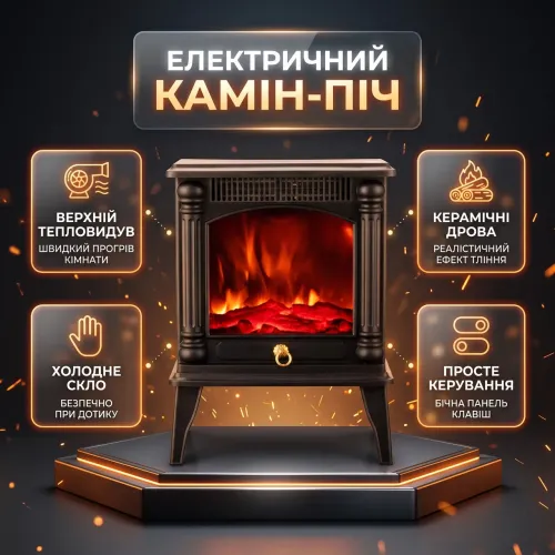 Электрокамин напольный KETAO FP01 с 3D эффектом пламени 2000 Вт, электрический камин-печь со съемными ножками - фото 5