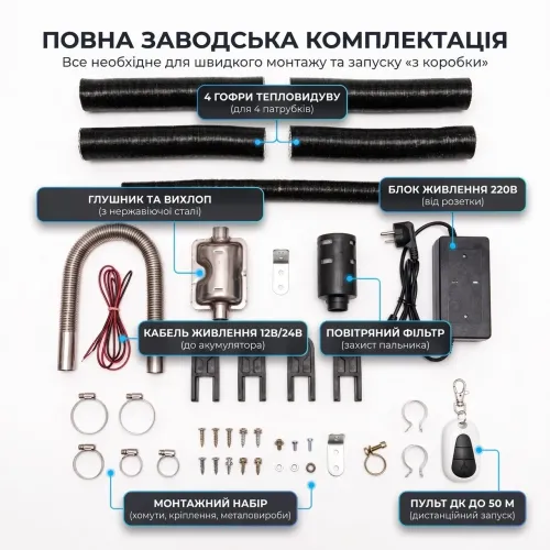 Автономный дизельный отопитель 5 кВт (12V/24V/220V) M6000 на 4 сопла, портативный воздушный обогреватель с пультом ДУ - фото 5