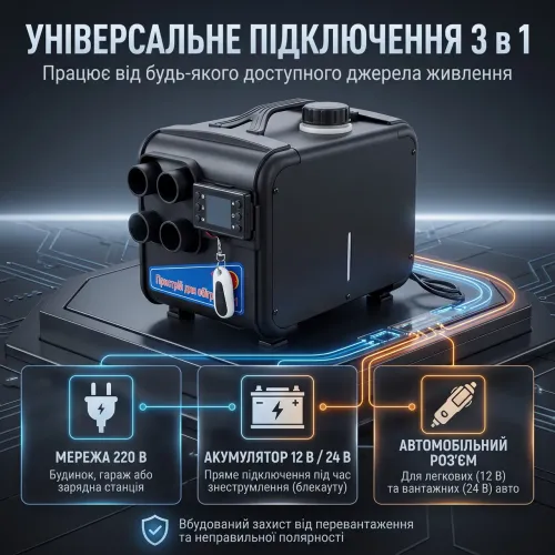 Автономный дизельный отопитель 5 кВт (12V/24V/220V) M5000 на 4 сопла, портативный воздушный обогреватель с климат-контролем и пуль - фото 2