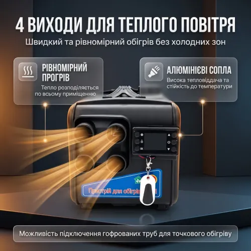 Автономный дизельный отопитель 5 кВт (12V/24V/220V) M5000 на 4 сопла, портативный воздушный обогреватель с климат-контролем и пуль - фото 4