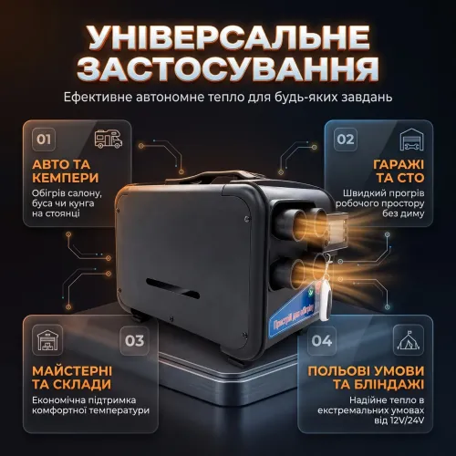 Автономний дизельний обігрівач 5 кВт (12V/24V/220V) M5000 на 4 сопла, портативна повітряна піч з клімат-контролем та пультом ДУ - фото 7