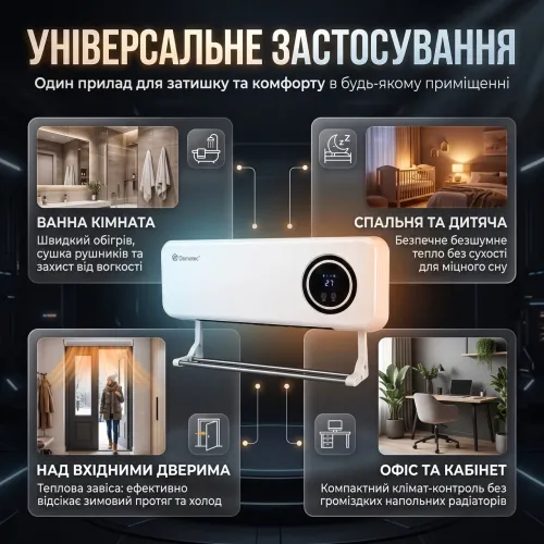 Настенный керамический тепловентилятор Domotec MS-5963 (2000 Вт) с сушилкой для полотенец, тепловая завеса с пультом ДУ - фото 7