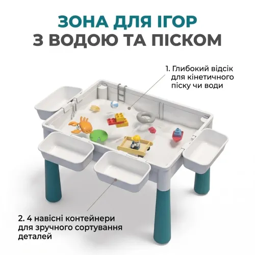 Детский игровой столик-трансформер с конструктором и стульчиком «Зайчик» 231 деталь, двусторонний стол для творчества и песка - фото 4