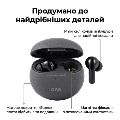 Беспроводные вакуумные наушники G85 TWS Bluetooth 5.4 с микрофоном и зарядным кейсом, черные - фото 3