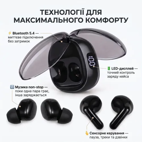 Беспроводные наушники Bluetooth 2 пары в одном кейсе G86 TWS (4 наушника) с LED-дисплеем, сенсорные наушники-вкладыши и вакуумные - фото 3