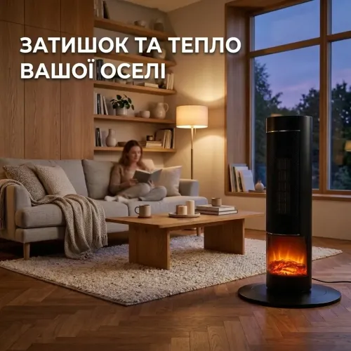 Напольный керамический обогреватель тепловентилятор колонного типа PTC-PH16 2000W с эффектом камина и пультом ДУ - фото 7