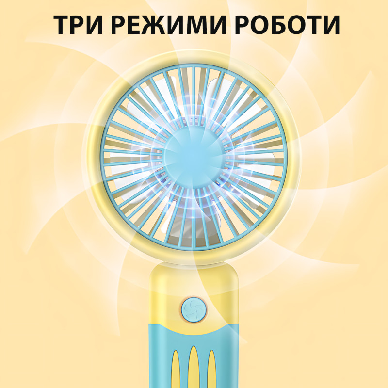 Портативний мінівентилятор JX-991 2 Вт з акумулятором, 3 швидкостями, usb-зарядкою, тримачем для телефона Жовто-зелений фото - 4