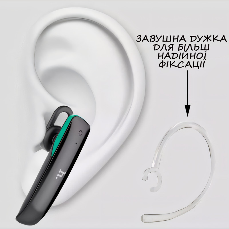 Бездротова Bluetooth гарнітура HOCO E1 з мікрофоном, 50 mAh, радіус дії до 10 м, чорний фото - 7
