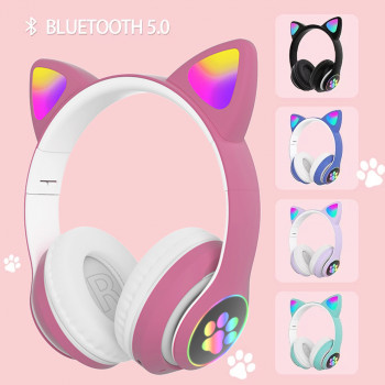 Бездротові навушники з котячими вушками дитячі з підсвічуванням CAT STN-28 Bluetooth