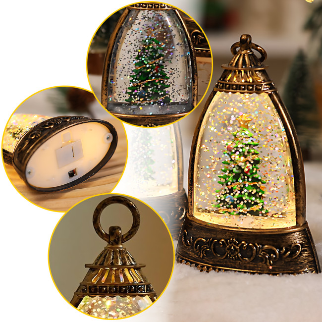 Різдвяний нічник-ліхтар &laquo;Сніжна лампа&raquo; 14&times;8,5 см з LED-підсвіткою, блискітками та різдвяними фігурками Елочка