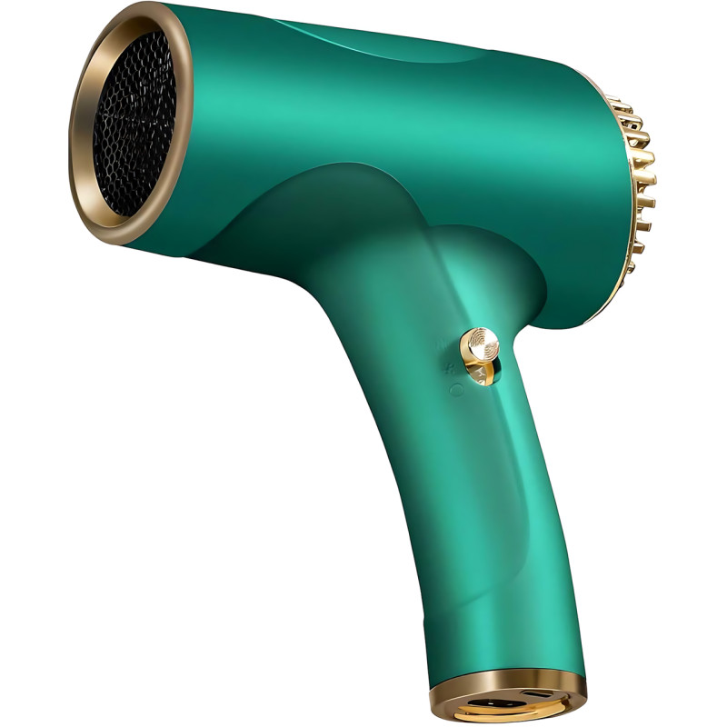 Бездротовий фен для волосся Portable Hair Dryer, 2600 mAh, 500 Вт, з гарячим і холодним обдувом та іонізацією Зелений фото - 2