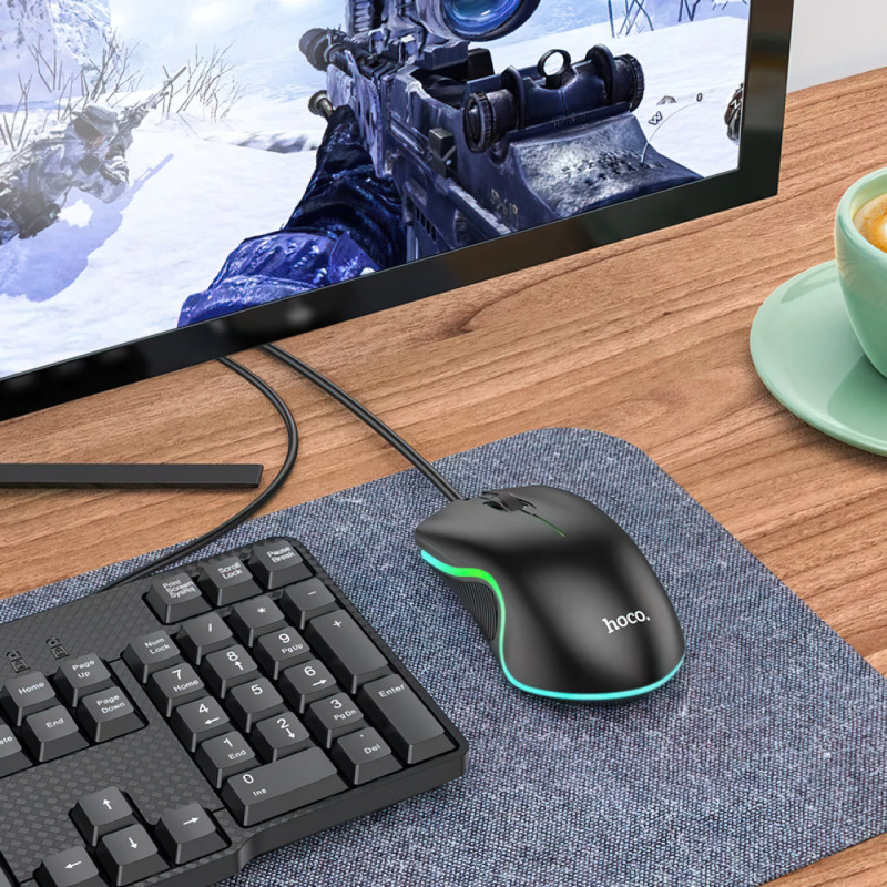 Ігрова комп'ютерна миша Hoco GM19 з RGB-підсвіткою, дротова, 1000 DPI, 3 кнопки фото - 3