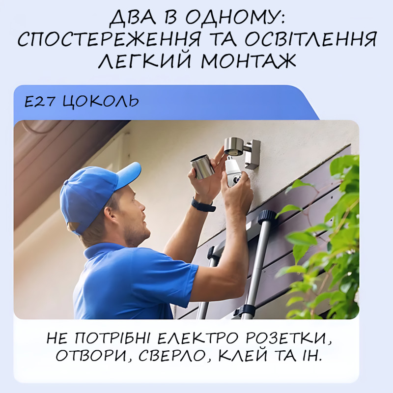 Wi-Fi камера в патрон E27, камера Panda Eyes Q26 з датчиком руху, лампою, нічним зніманням і мікрофоном фото - 5