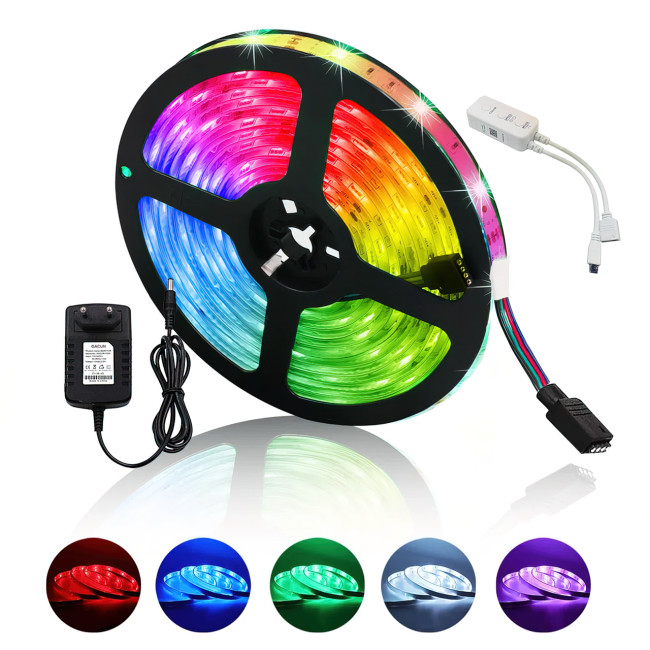 Світлодіодна стрічка 3528 RGB, самоклейні, 5 м, з пультом ДК, IP65, на 300 діодів