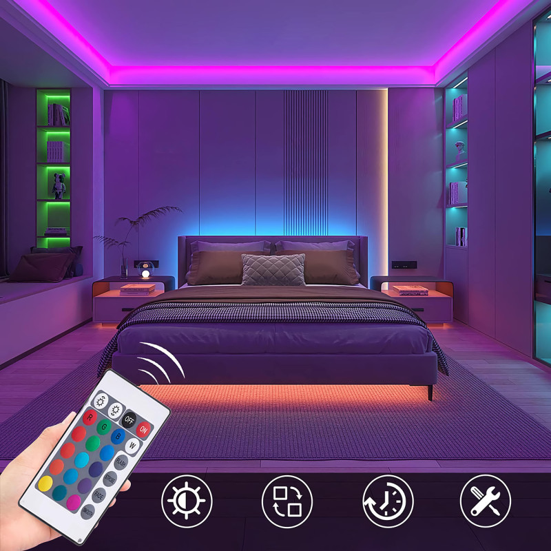 Світлодіодна стрічка 3528 RGB, самоклейні, 5 м, з пультом ДК, IP65, на 300 діодів фото - 5