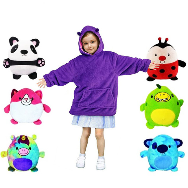 Детская игрушка-толстовка Huggle Pets Hoodie / Плед с капюшоном и рукавами 3 в 1 Синий