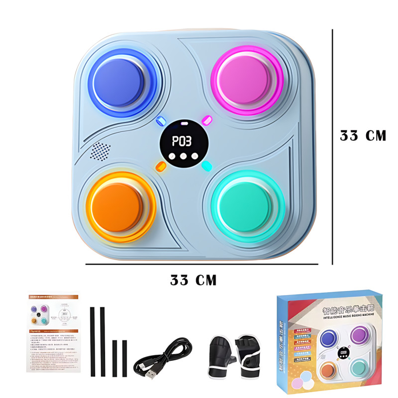 Тренажер для бокса с музыкой и RGB подсветкой, интерактивная мишень Boxing target 33 см, голубой фото - 10