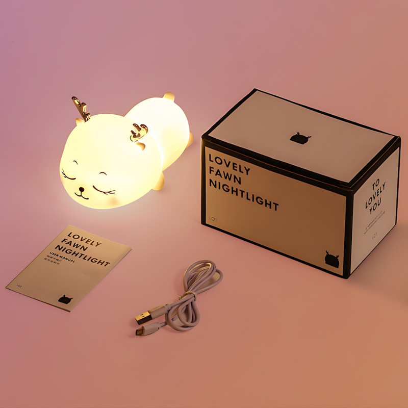 Силиконовый ночник в виде оленя с сенсорным датчиком, аккумуляторная RGB-лампа ночник в детскую с таймером фото - 9