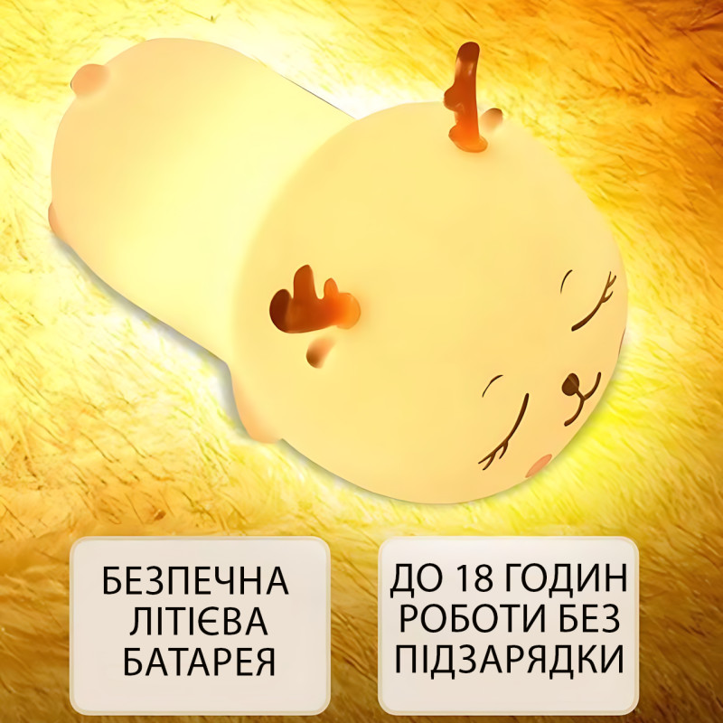 Силиконовый ночник в виде оленя с сенсорным датчиком, аккумуляторная RGB-лампа ночник в детскую с таймером фото - 4