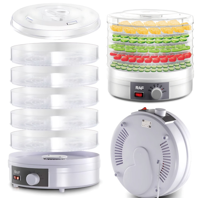 Харчовий дегідратор RAF R.6800, 5 секцій, сушіння для фруктів, ягід із регулюванням температури, механічне керування, від 220В