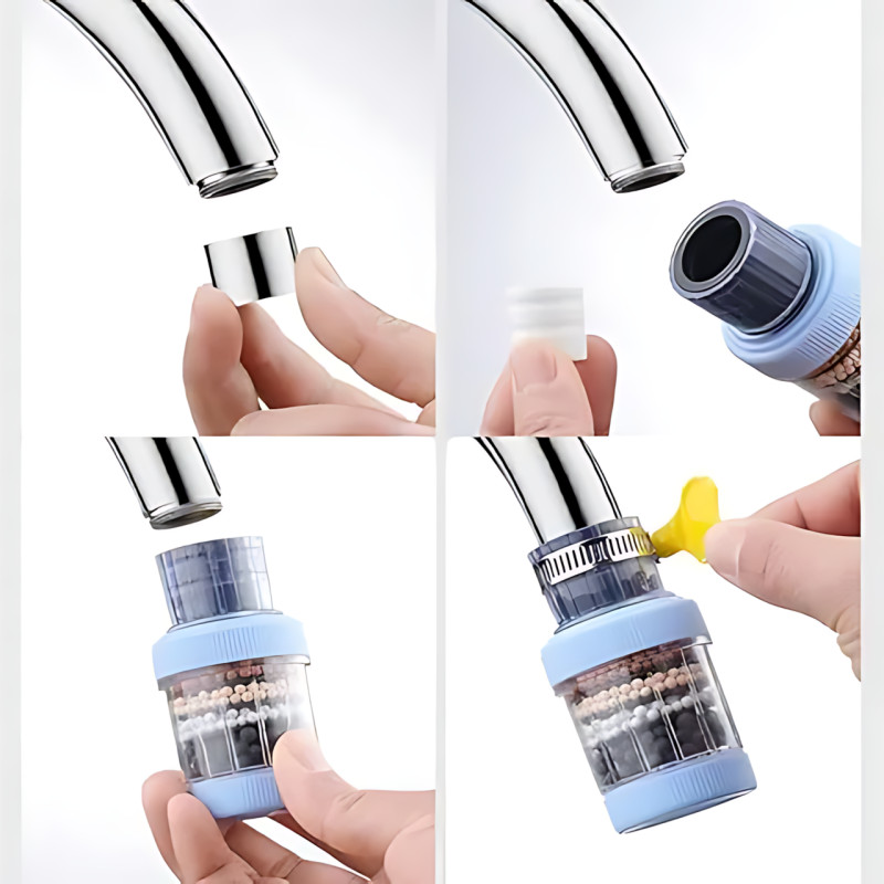 Фильтр-насадка на кран 6-в-1, многоразовая, водосберегающая, для горячей/холодной воды, 6-слоев очистки Белый фото - 6