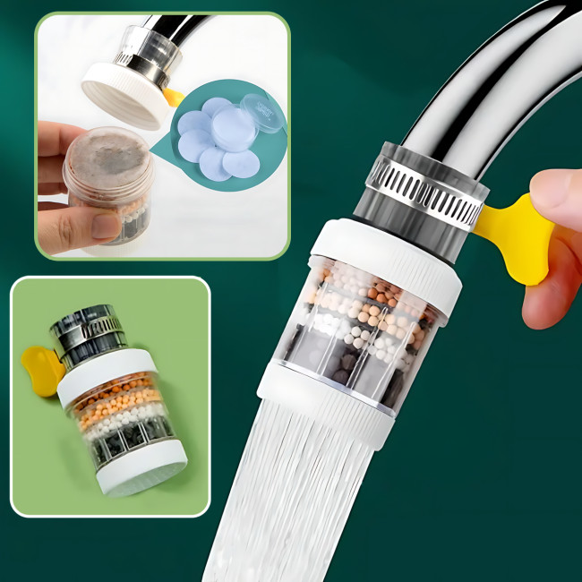 Фильтр-насадка на кран 6-в-1, многоразовая, водосберегающая, для горячей/холодной воды, 6-слоев очистки Белый