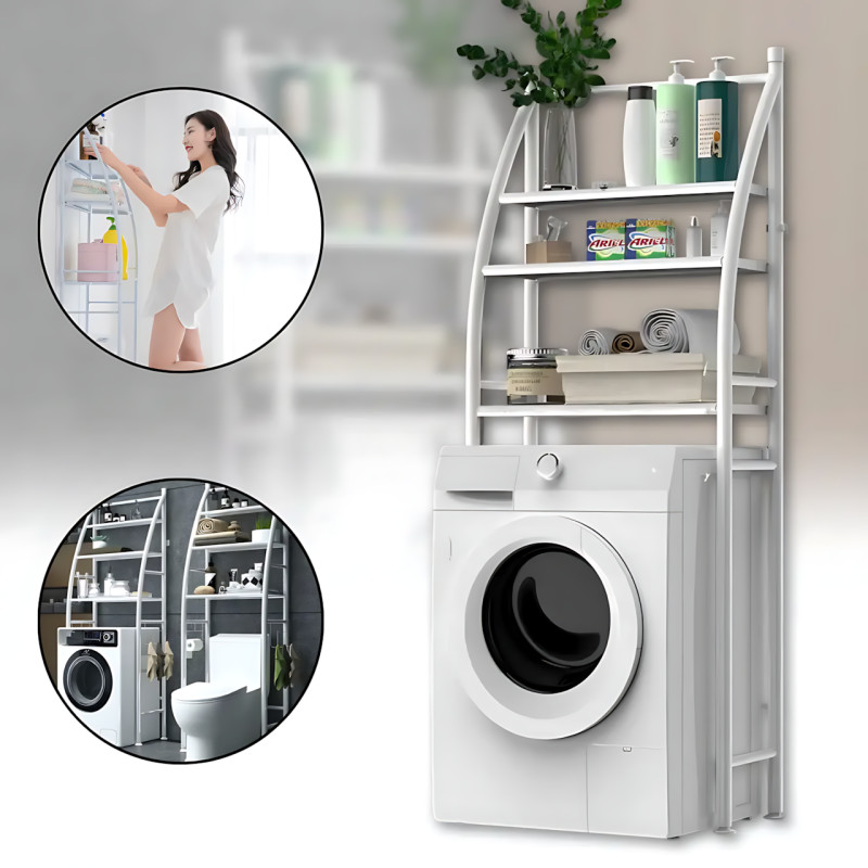 Полка-стеллаж напольная над стиральной машиной Laundry Rack 361 WO, 3 яруса, до 20 кг,  65×25×165 см,белый фото - 8