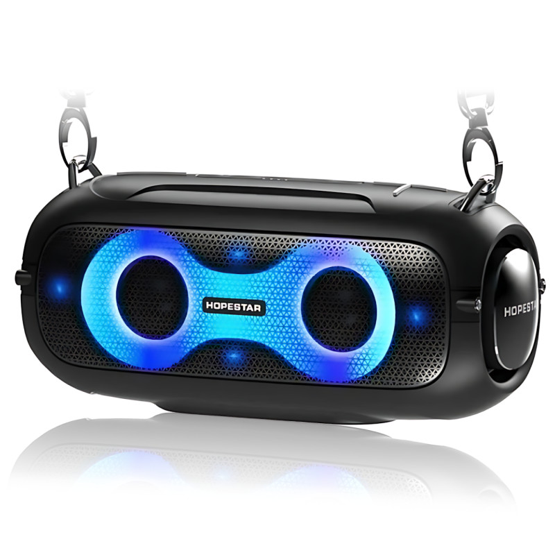 Портативная Bluetooth-колонка Hopestar A41 Party 16W, RGB-подсветка, Bluetooth 5.3, TWS 1+1, IPX5, USB/AUX/TF, 2400mAh, черная Черно-синий фото - 4