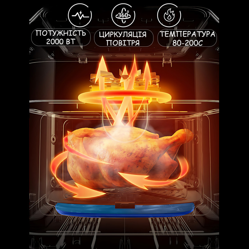 Аэрофритюрница (аэрогриль) Crownberg CB-5554 со смотровым окном, 2000 Вт, 6.5 л, мультипечь, 8 программ, сенсорное управление фото - 9