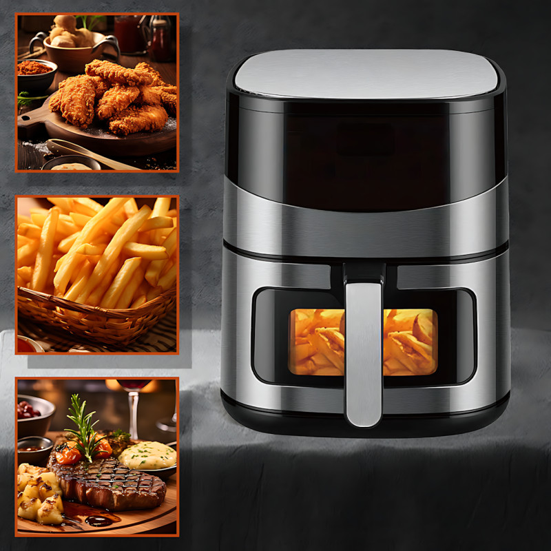 Аэрофритюрница (аэрогриль) Crownberg CB-5554 со смотровым окном, 2000 Вт, 6.5 л, мультипечь, 8 программ, сенсорное управление фото - 3