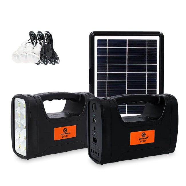Портативна сонячна система EasyPower EP-351, 2400 мА/год, з функцією повербанк і виносними лампочками